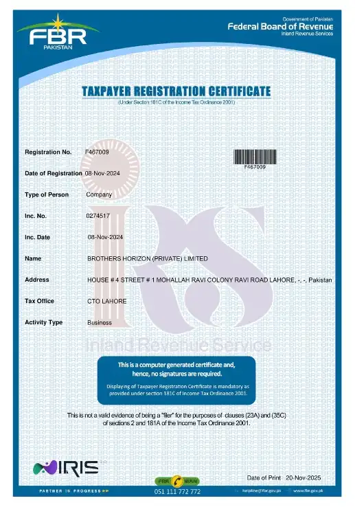 Taxpayer Registration Certificate